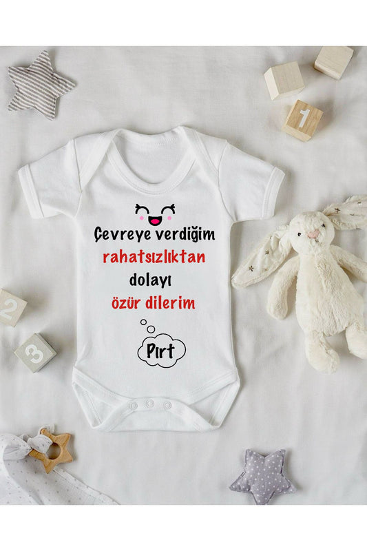 Çevreye Verdiği Rahatsızlık Temalı Baskılı Komik Bebek Zıbını