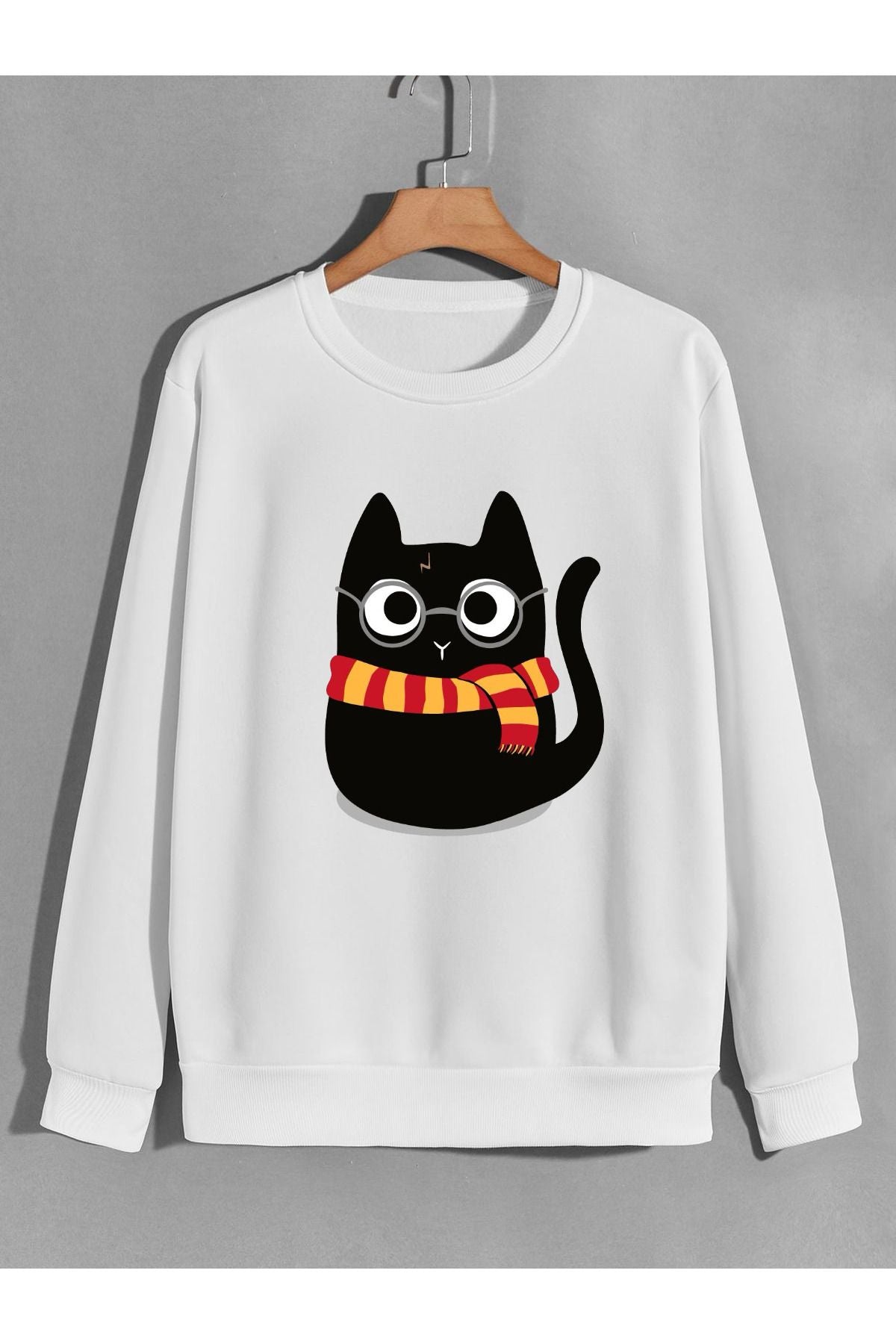 harry potter kedi baskılı 0 yaka (bisiklet yaka) sweatshirt