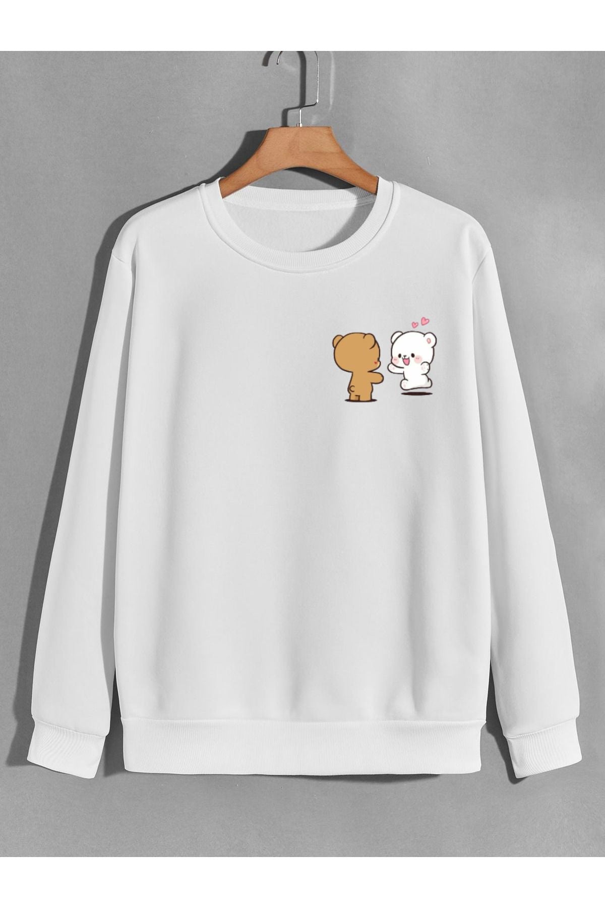 sevimli ayıcık sevgililer baskılı 0 yaka (bisiklet yaka) sweatshirt