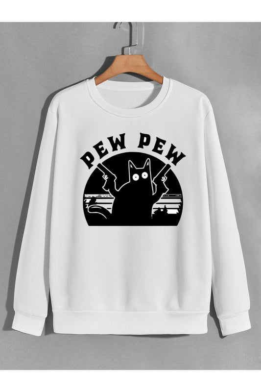 psikopat siyah kedi baskılı 0 yaka (bisiklet yaka) sweatshirt