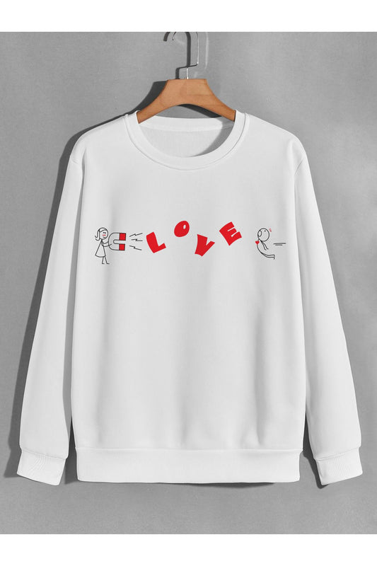 love aşk cin ali baskılı 0 yaka (bisiklet yaka) sweatshirt