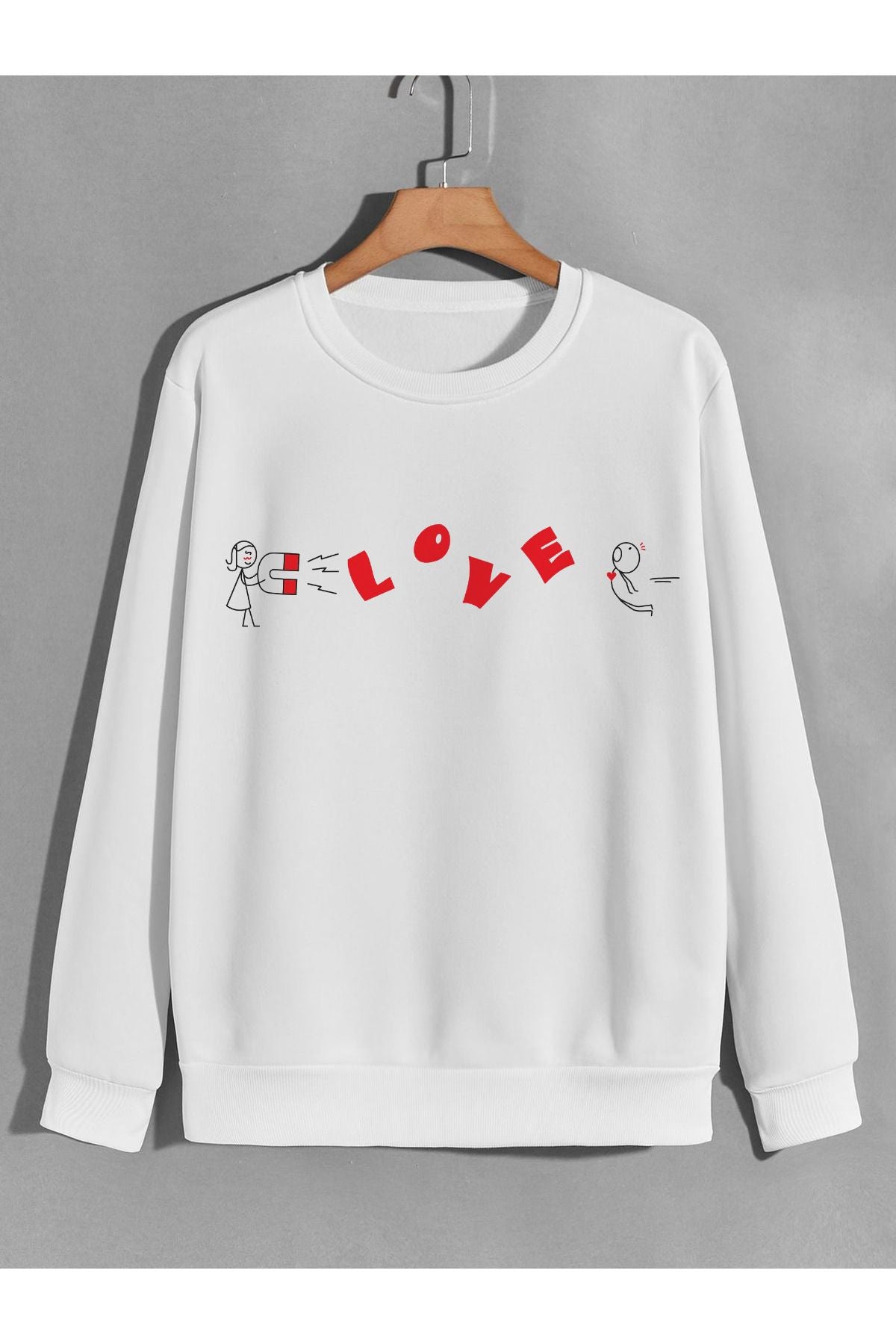 love aşk cin ali baskılı 0 yaka (bisiklet yaka) sweatshirt
