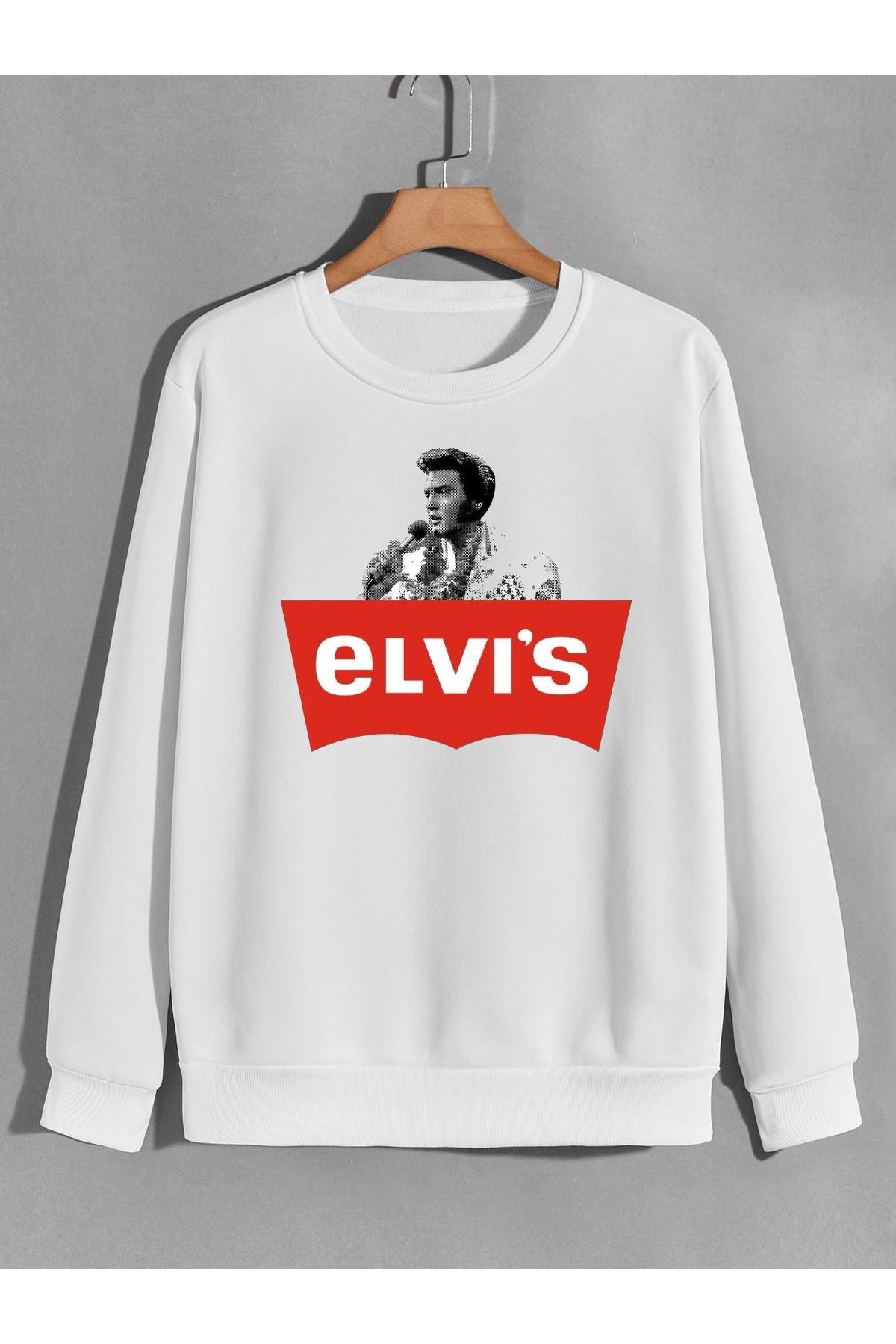 elvis presley baskılı 0 yaka (bisiklet yaka) sweatshirt