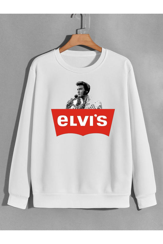 elvis presley baskılı 0 yaka (bisiklet yaka) sweatshirt