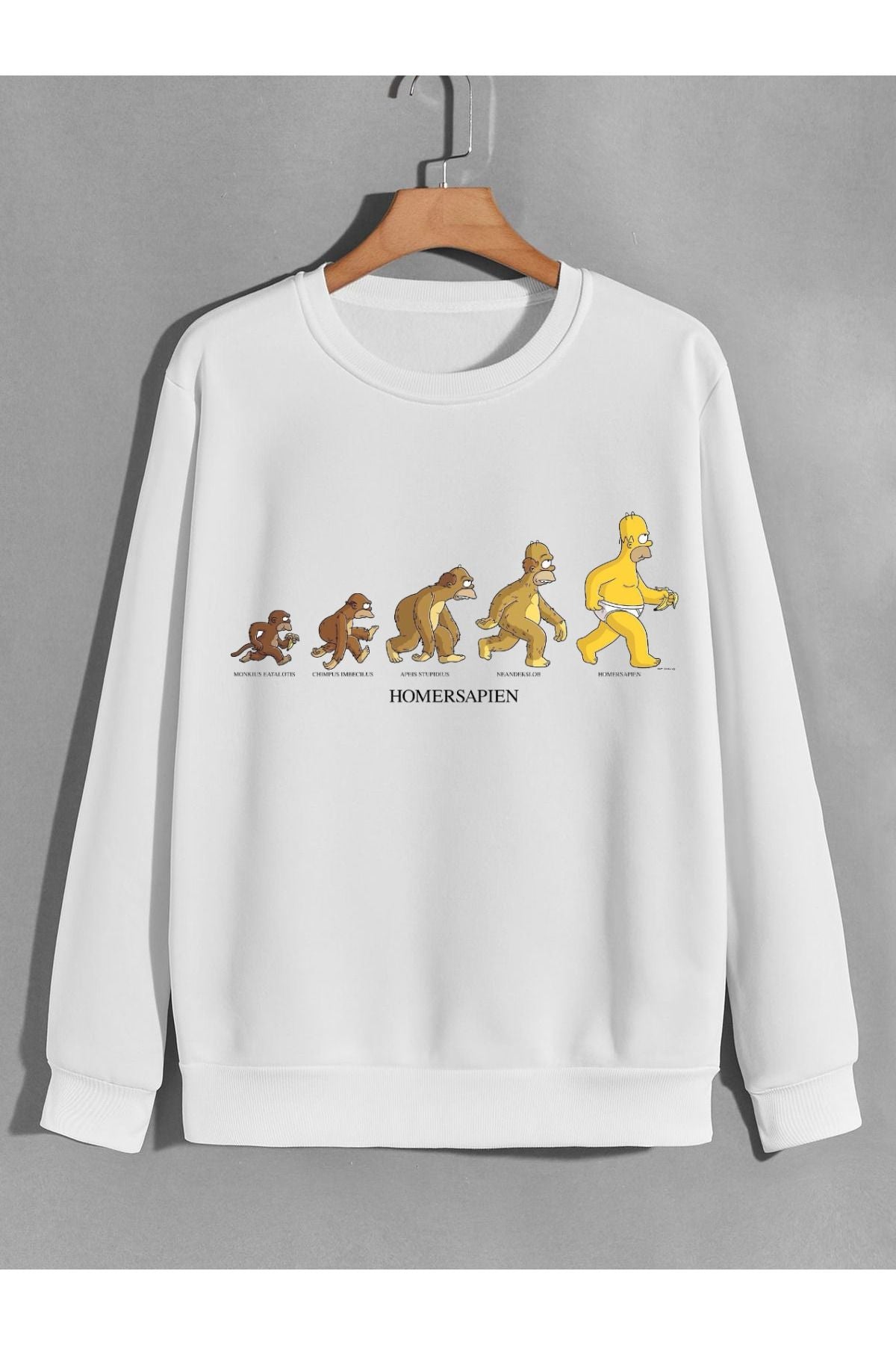 simpsons insan evrimi baskılı 0 yaka (bisiklet yaka) sweatshirt