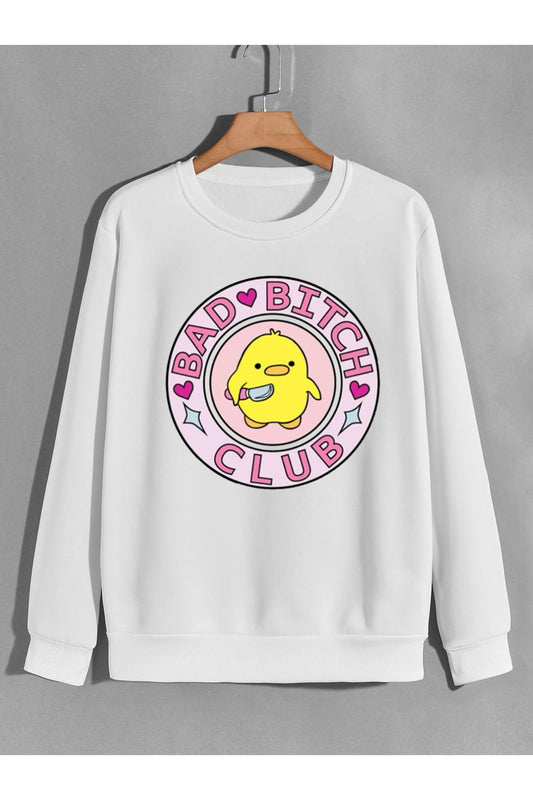 sevimli psikopat civciv baskılı 0 yaka (bisiklet yaka) sweatshirt