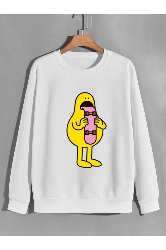 kaykay baskılı 0 yaka (bisiklet yaka) sweatshirt