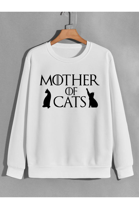 mother of cats kedi annesi baskılı 0 yaka (bisiklet yaka) sweatshirt