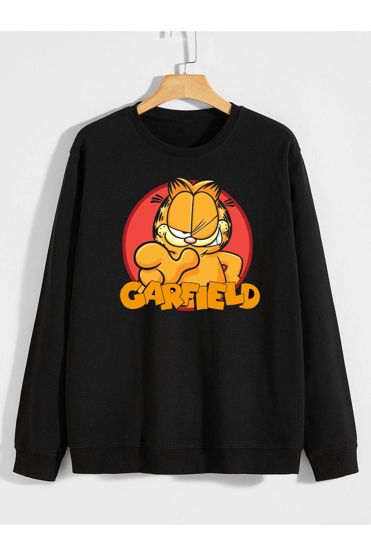 garfield baskılı 0 yaka (bisiklet yaka) sweatshirt