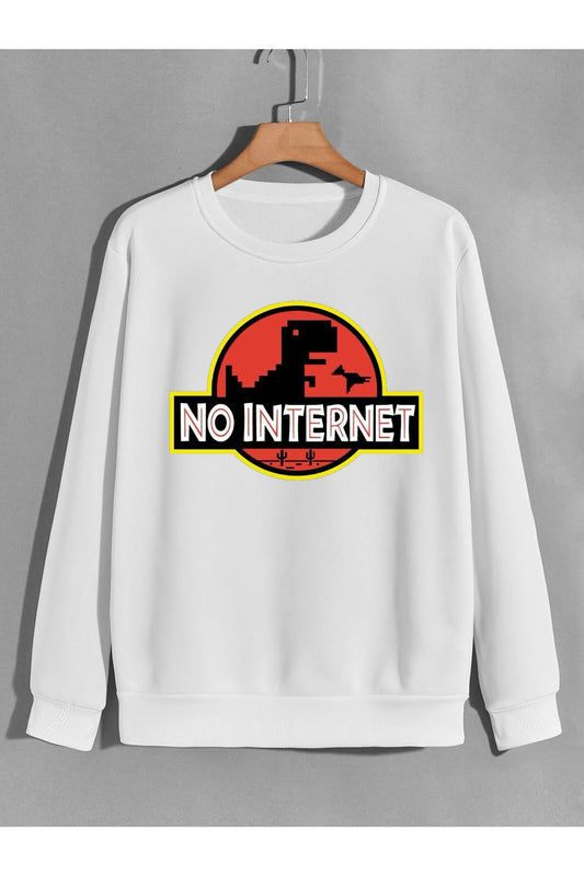no internet baskılı 0 yaka (bisiklet yaka) sweatshirt