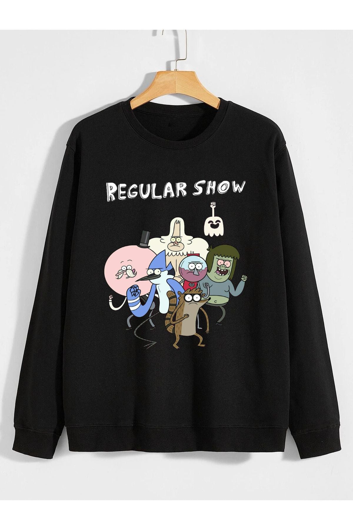 regular show sürekli dizi baskılı 0 yaka (bisiklet yaka) sweatshirt