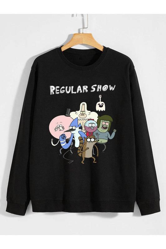 regular show sürekli dizi baskılı 0 yaka (bisiklet yaka) sweatshirt