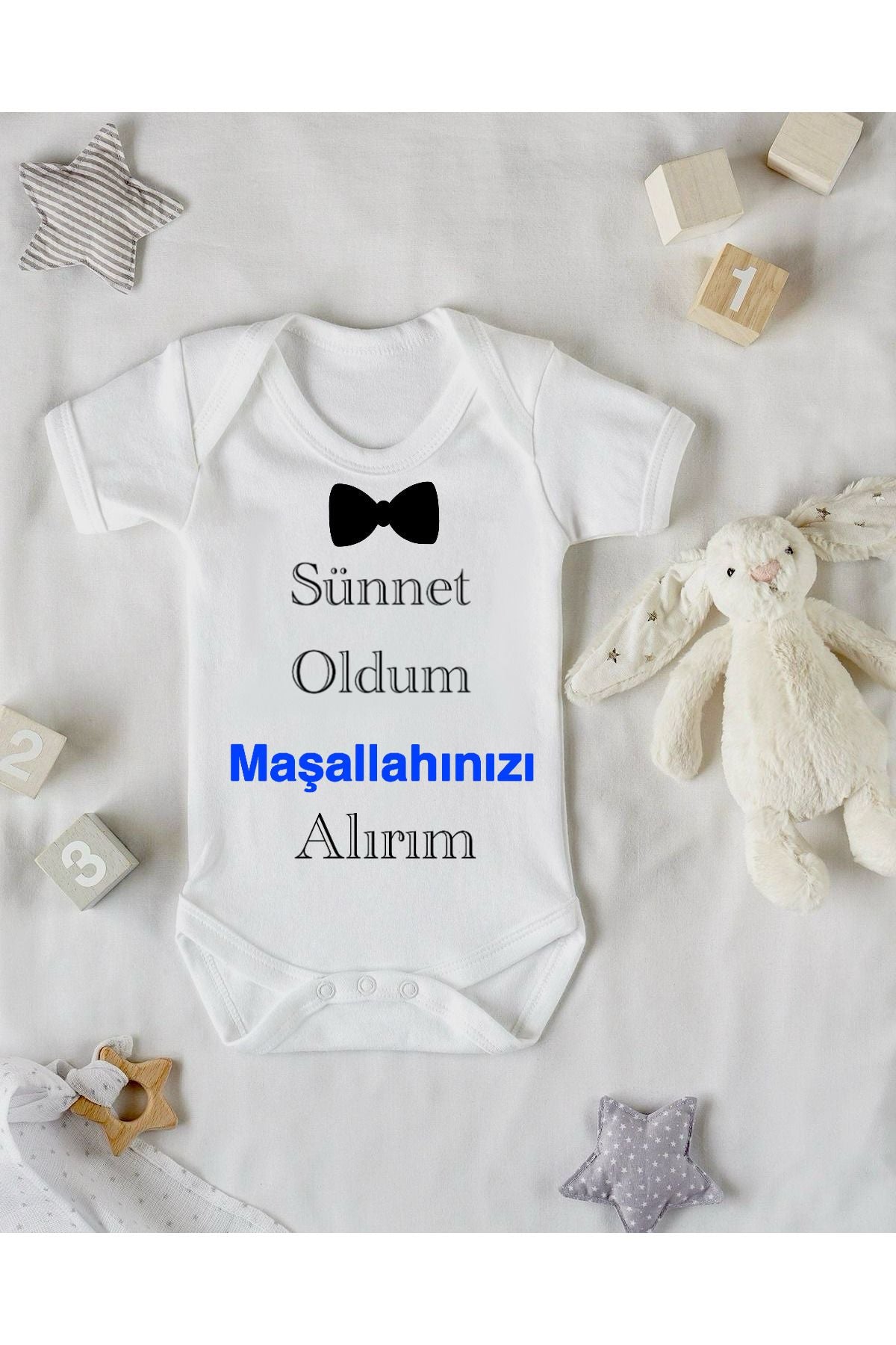 Sünnet Oldum Maşallahınızı Alırım Tasarımlı Baskılı Bebek Zıbını