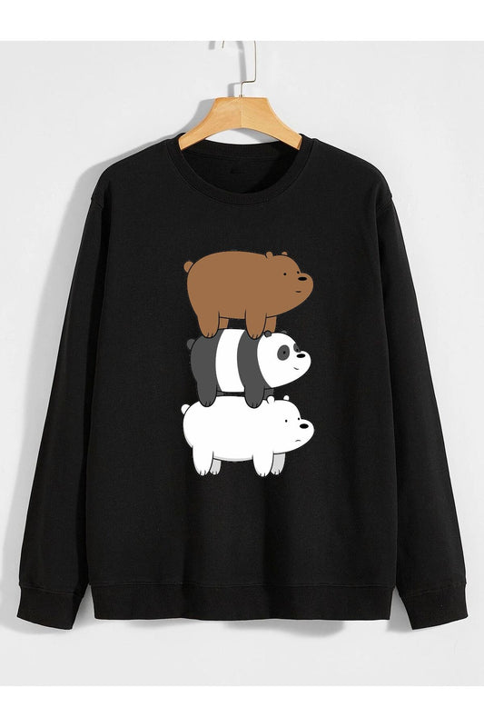 sevimli ayılar kafadar ayılar çizgi film baskılı 0 yaka (bisiklet yaka) sweatshirt