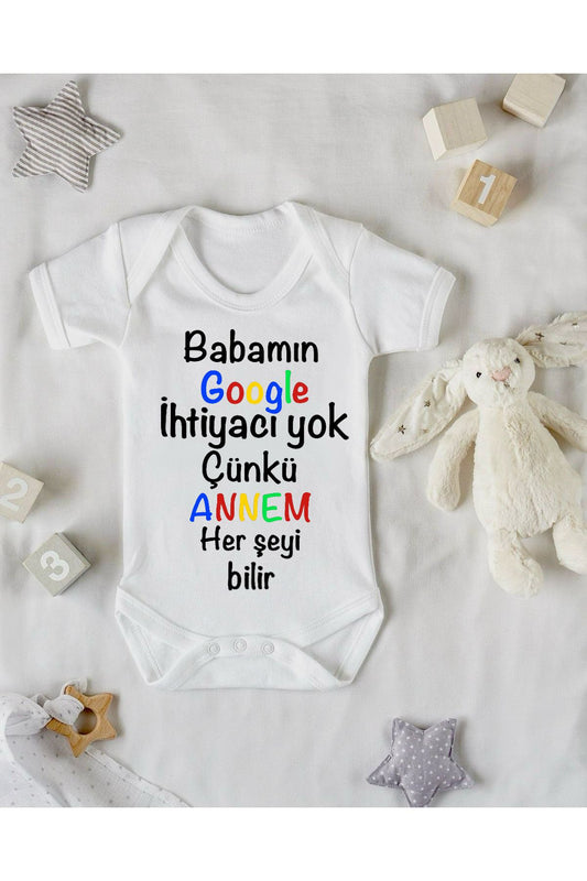 Annem Bilir Komik Google Baskılı Bebek Zıbınları