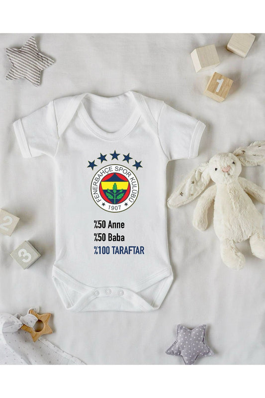 %100 Taraftar Baskılı Sarı Lacivert Renkli Baskılı Bebek Zıbını