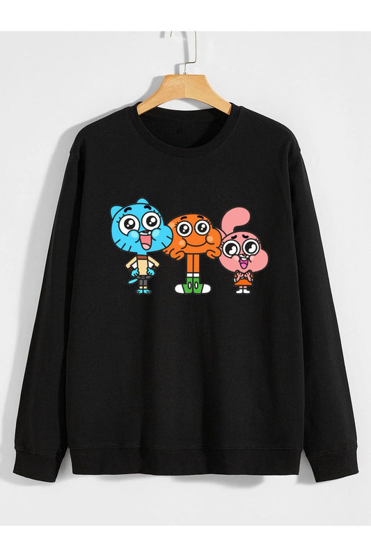 gumball darwin ve anais çizgi film baskılı 0 yaka (bisiklet yaka) sweatshirt