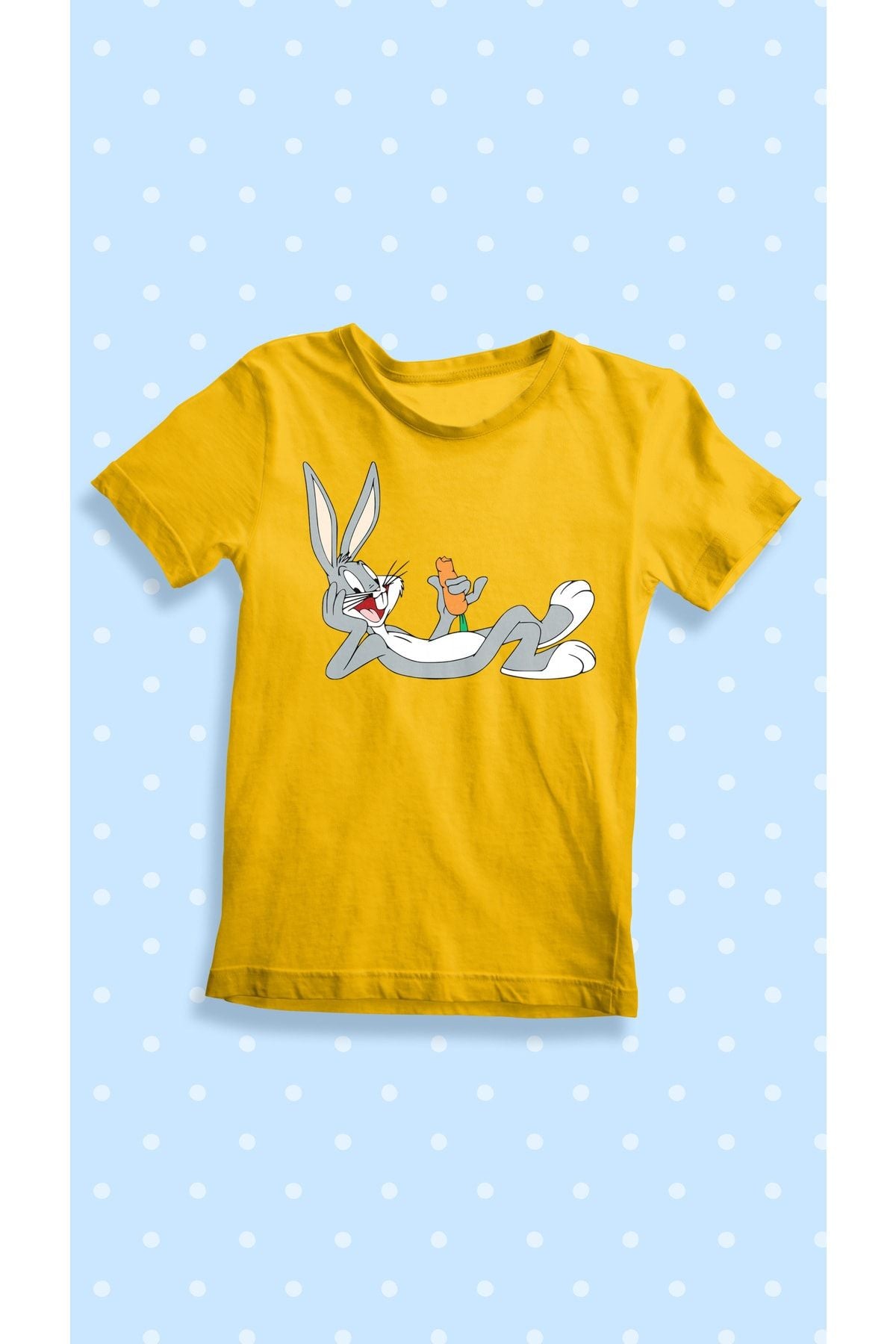 Looney Tunes Havuçlu Bugs Bunny Baskılı Sarı Unisex Çocuk Tişört