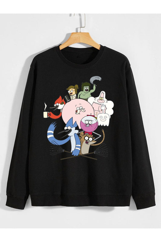 sürekli dizi regular show baskılı 0 yaka (bisiklet yaka) sweatshirt