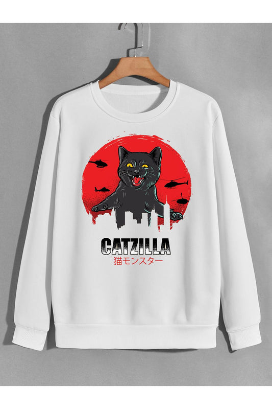 catzilla kedizilla ali baskılı 0 yaka (bisiklet yaka) sweatshirt
