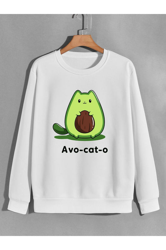 avocado kedi baskılı 0 yaka sweatshirt