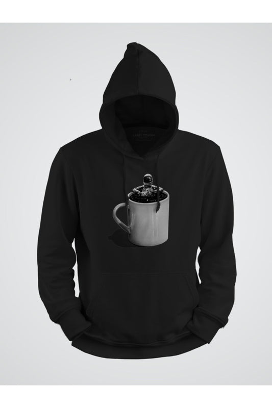Gezegen Yolculuğuna Bi Kahve Molası Baskılı Kapşonlu Sweat