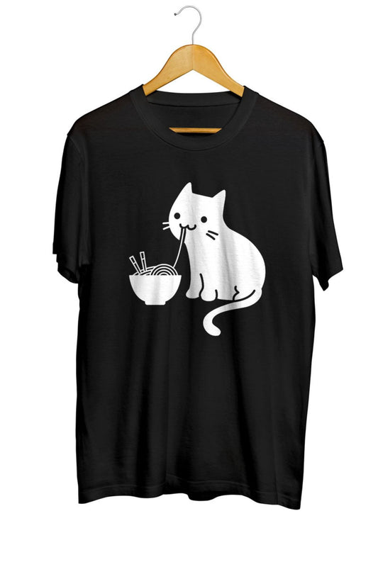 Cute Cat Eating Ramen Anime Tişört