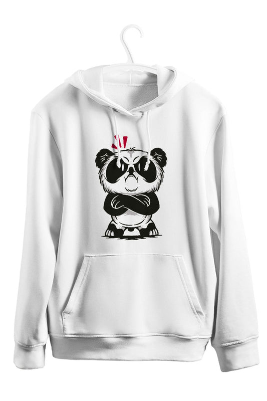 Angry Panda Bear Cartoon Baskılı Kapşonlu Sweatshirt
