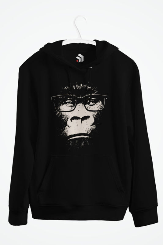 Hipster Gorilla With Glasses Baskılı Kapşonlu Sweatshirt