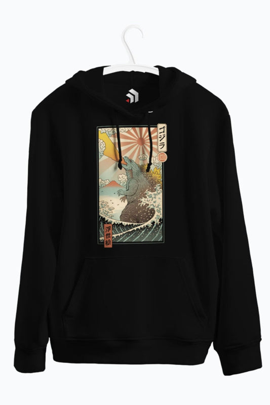 King Kaiju Ukiyo-e Anime Baskılı Kapşonlu Sweatshirt