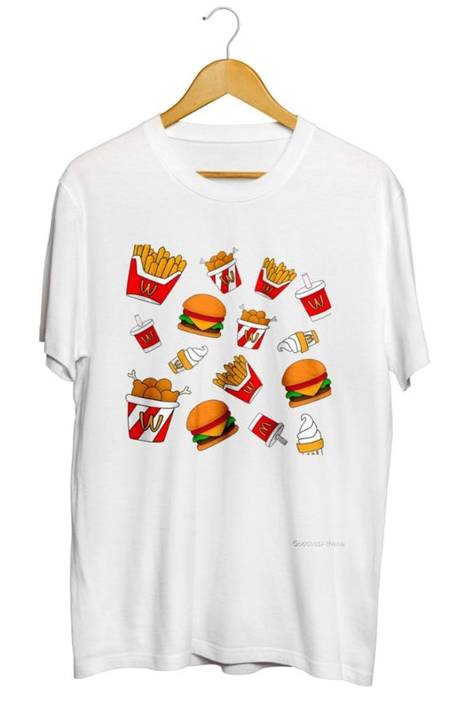 Hamburger Patates Baskılı Unisex Tişört