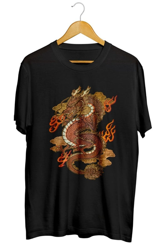 Altın Ejderha Dragon Baskılı Unisex Tişört