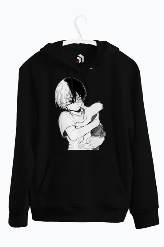 Todoroki With His Cat Anime Baskılı Kapşonlu Sweatshirt