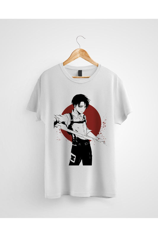Levi Ackerman Titanlara Saldırıyor Baskılı T-shirt