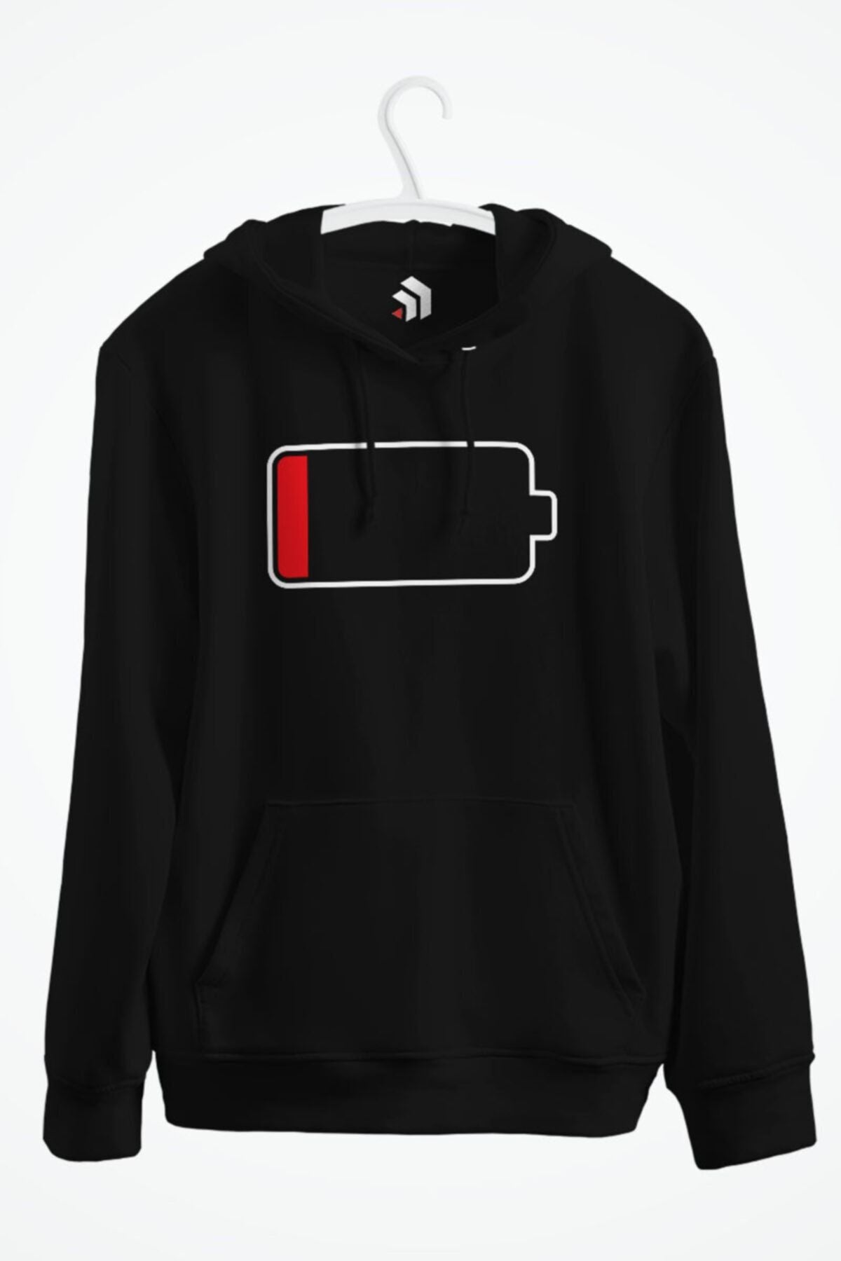 Low Battery - Düşükpil Baskılı Kapşonlu Sweatshirt