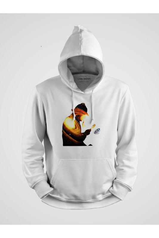 Gezegenleri Büyüteçiyle Inceleyen Adam Baskılı Kapşonlu Sweat