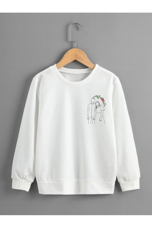 Çizgisel Kişiye Özel Fotoğraf Çizim Baskılı Kapüşonlu Sweatshirt