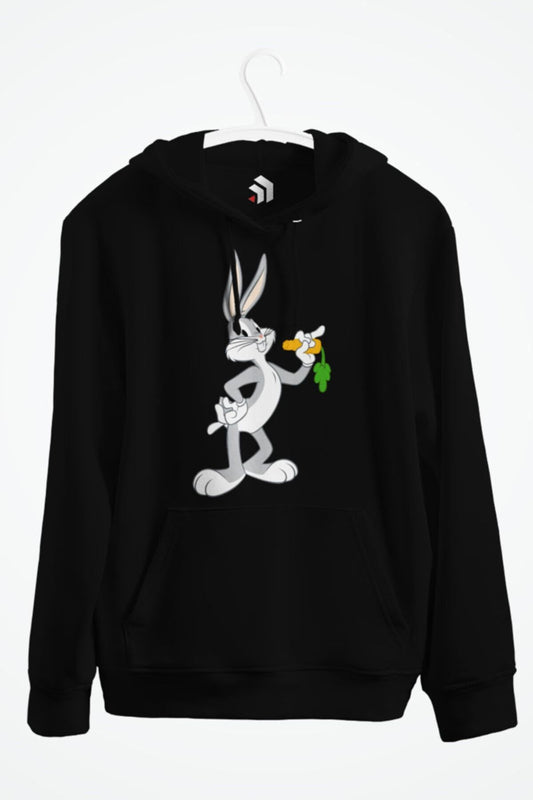 Looney Tunes Bugs Bunny Pose Carrot Baskılı Kapşonlu Sweatshirt