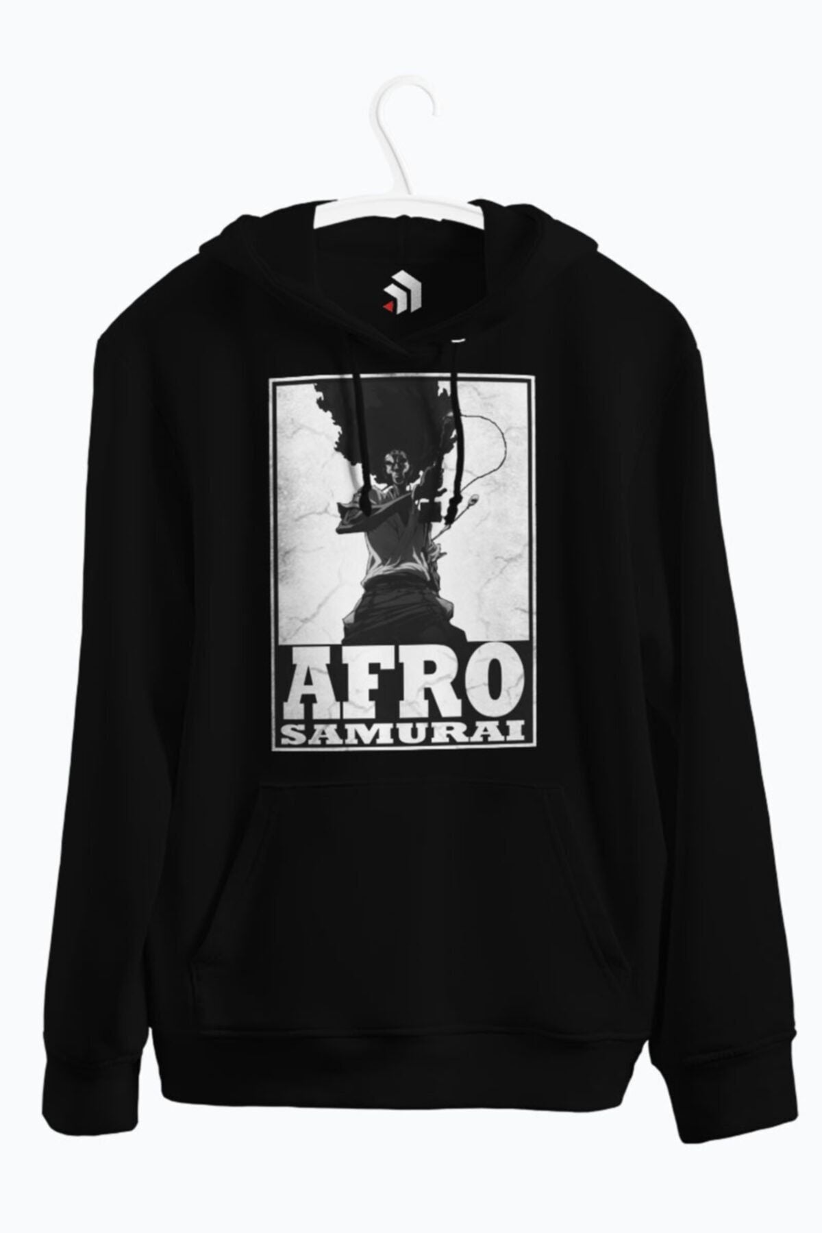 Afro Hair Samurai Anime Baskılı Kapşonlu Sweatshirt