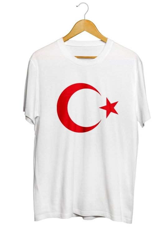 Ay Yıldız Baskılı Unisex Beyaz Tişört