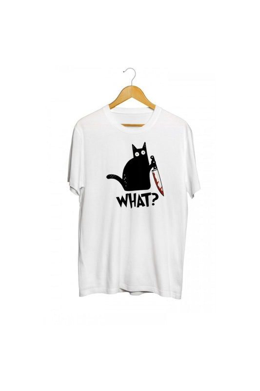 Cat What Murderous Black Cat With Knife Baskılı T-shirt