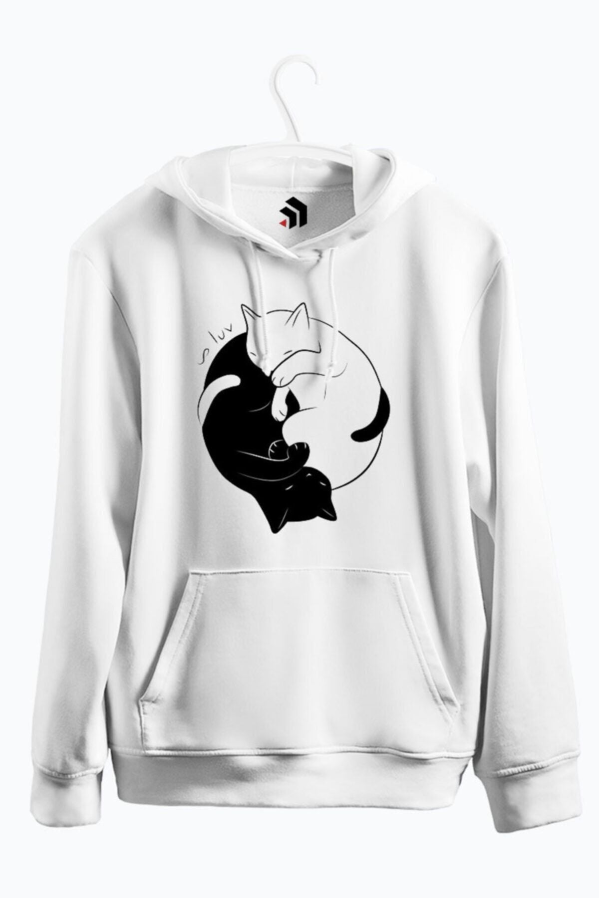 Eternal Cat Love Baskılı Kapüşonlu Sweatshirt