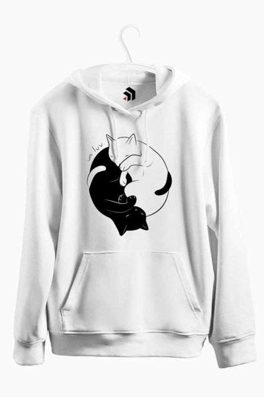 Eternal Cat Love Baskılı Kapüşonlu Sweatshirt