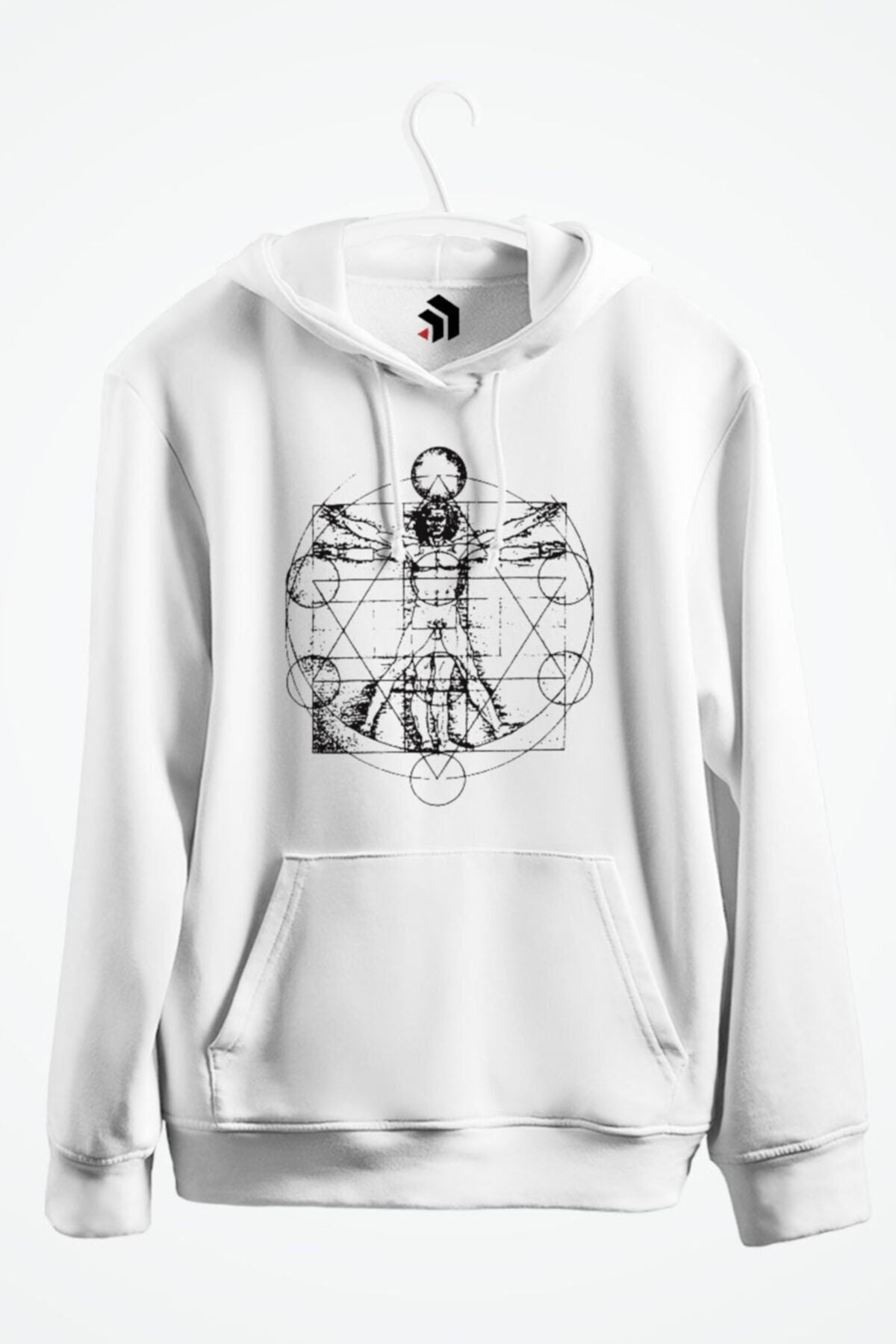 Leonardo Da Vinci Vitruvian Baskılı Kapşonlu Sweatshirt