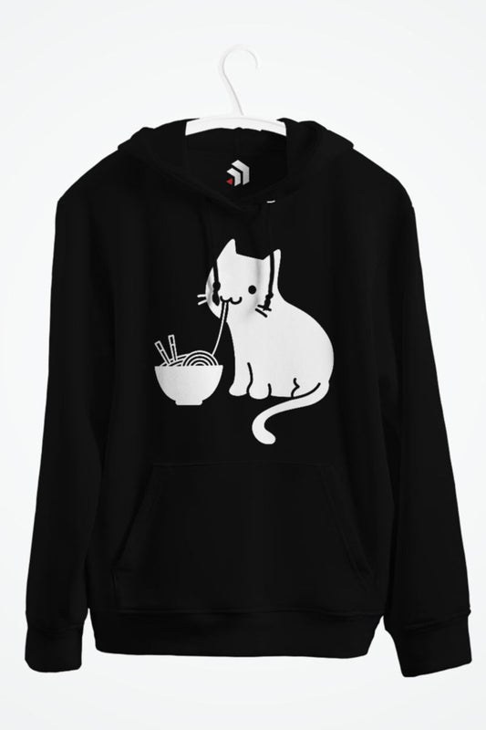 Cute Cat Eating Ramen Kapşonlu Sweatshirt