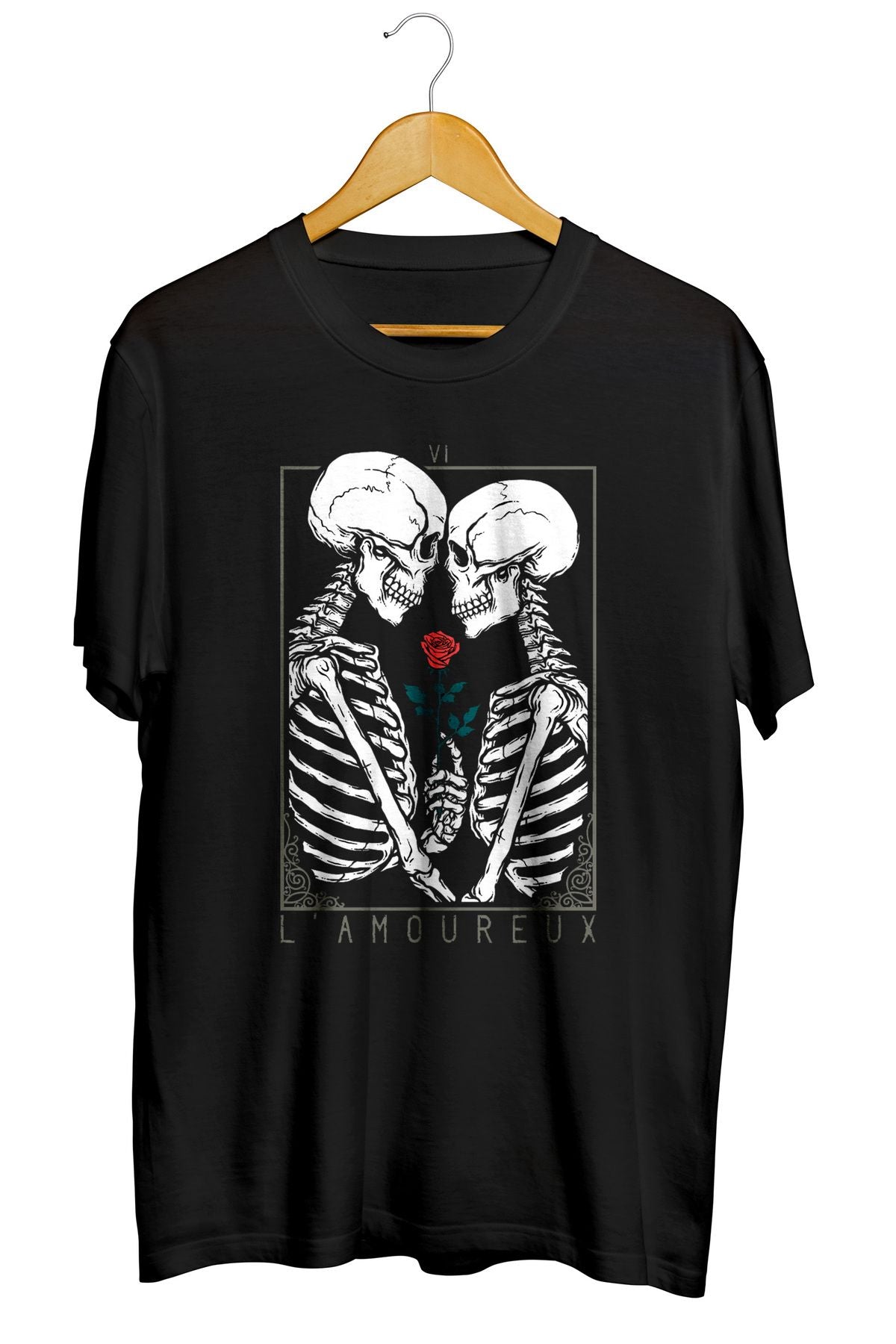 İskelet Çift Sevgililer Günü Baskılı Tişört