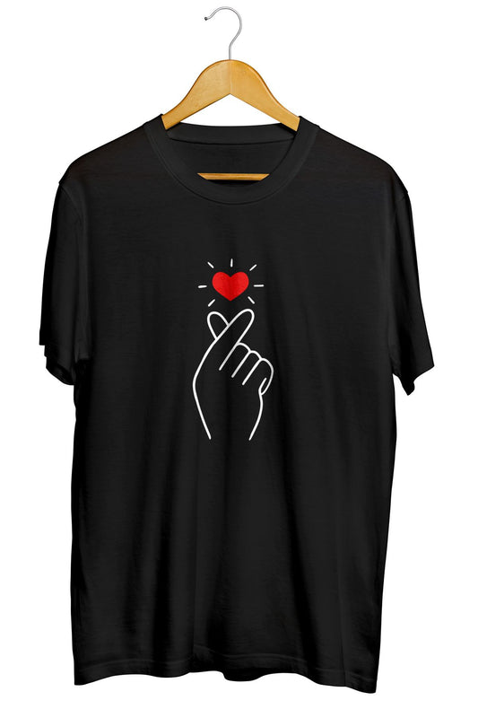 Finger Heart Sevgililer Günü Baskılı Tişört