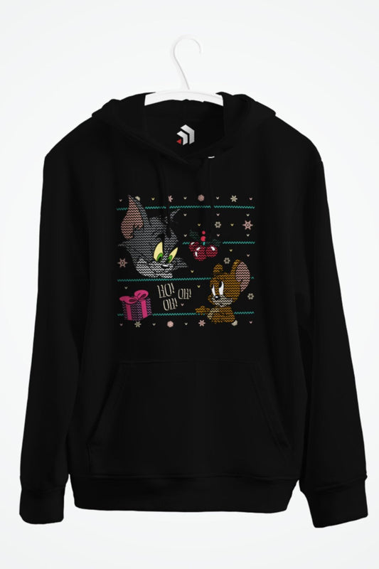 Tom And Jerry Ugly X-mas Ho! Oh! Oh! Baskılı Kapşonlu Sweatshirt