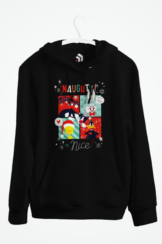 Looney Tunes Naughty Or Nice Christmas Baskılı Kapşonlu Sweatshirt