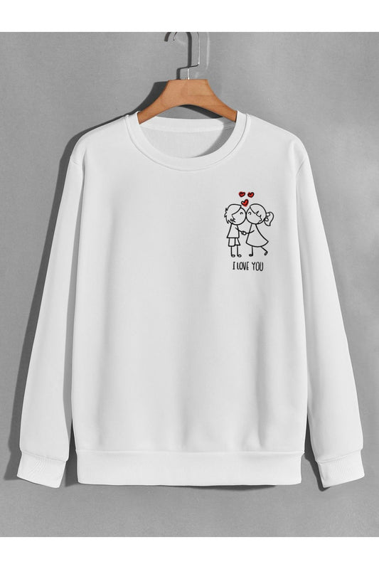 öpücük sevimli sevgili cin ali baskılı 0 yaka (bisiklet yaka) sweatshirt